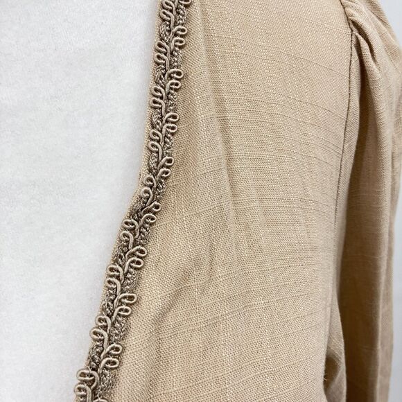 Menti Neutral Linen Blend Wrap Dress sz S Made in Greece Balloon Sleeves Ruffles - Picture 3 of 14